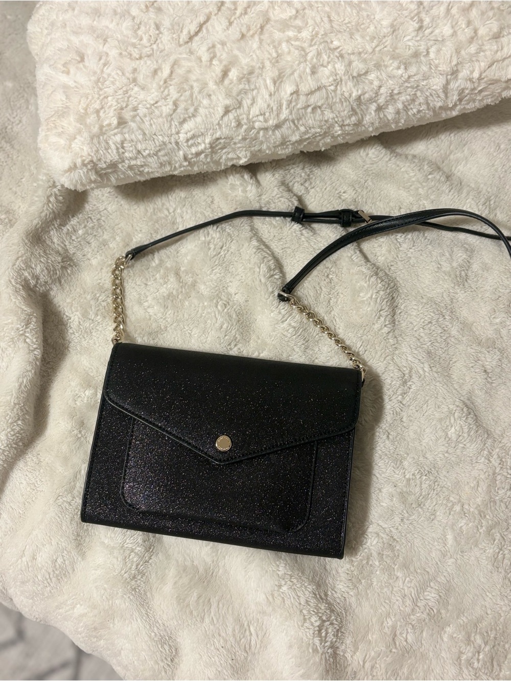 kate spade Black Glitter Crossbody with Gold Chain
